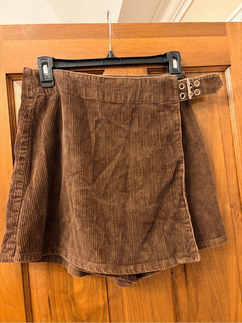 Brown Corduroy Wrap Skort with Buckle Detail